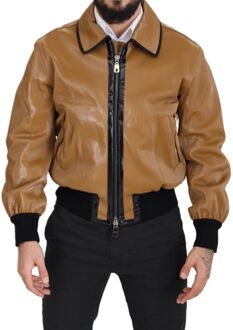 Dolce & Gabbana Donker Kameel Katoen Volledige Rits Blouson Herenjas Bruin