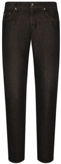 Dolce & Gabbana Donkerblauwe Regular-Fit Denim Jeans met Logo Details Dolce & Gabbana , Black , Heren - 2XL
