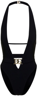 Dolce & Gabbana Eendelig diep V-hals badpak Dolce & Gabbana , Black , Dames - M,S,Xs,2Xs