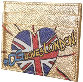 Dolce & Gabbana Elegante Gouden Leren Dameskaarthouder