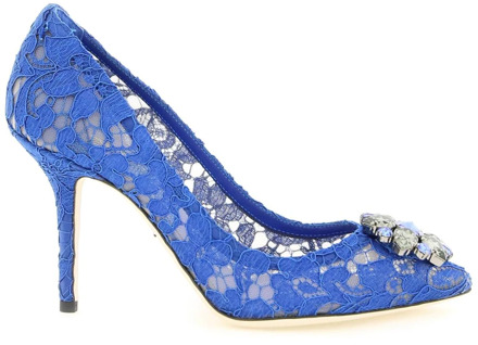 Dolce & Gabbana Elegante Kant Hakken met Juweelversiering Dolce & Gabbana , Blue , Dames - 37 EU