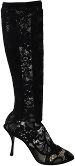 Dolce & Gabbana Elegante Kant Sokken Laarzen Schoenen Pumps Dolce & Gabbana , Black , Dames - 36 Eu,36 1/2 EU