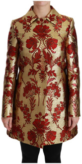 Dolce & Gabbana Elegante Rode Gouden Bloemen Brokaat Cape Jas Dolce & Gabbana , Yellow , Dames - Xs,3Xs