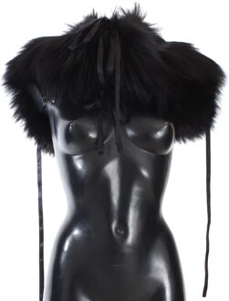 Dolce & Gabbana Elegante Zwart Foksbont Zijden Schouder Dames Wikkel