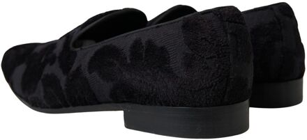 Dolce & Gabbana Fluwelen Instappers met Bloemenpatroon Zwart - EU 44