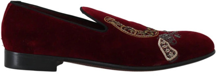 Dolce & Gabbana Fluwelen Loafers met Pistool Borduurwerk Dolce & Gabbana , Red , Heren - 39 EU