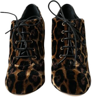 Dolce & Gabbana Fluwelen Veterschoenen met Luipaardprint Bruin