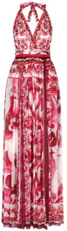 Dolce & Gabbana Fuchsia Majolica-Print Maxi Jurk Dolce & Gabbana , Pink , Dames - S