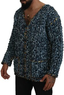 Dolce & Gabbana Gebreide Cardigan met Gouden Rand, Relaxte Pasvorm Donkerblauw - S
