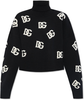 Dolce & Gabbana Gebreide wollen coltrui met monogram Dolce & Gabbana , Black , Dames - S,Xs