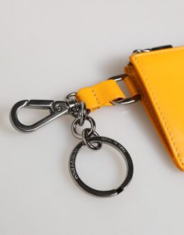 Dolce & Gabbana Geel Oranje Leren Creditcard Sleutelhanger Clip Wallet - One Size