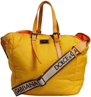 Dolce & Gabbana Geel Oranje Nylon Logo Plaque Hand Schouder Tote Bag - One Size