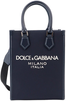 Dolce & Gabbana Geëmbosseerde Logo Nylon en Leren Handtas Dolce & Gabbana , Blue , Heren - ONE Size