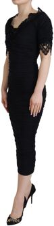 Dolce & Gabbana Gegadigde Midi-jurk met Korte Mouwen Zwart - EU 36 / UK 8