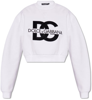 Dolce & Gabbana Geknipte sweatshirt met logo Dolce & Gabbana , White , Dames - S,Xs,2Xs