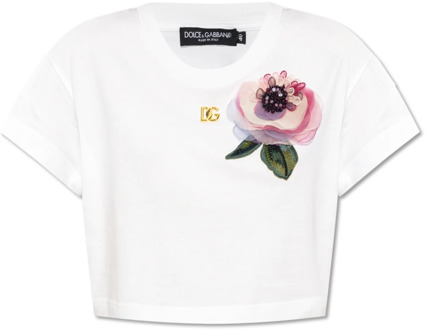 Dolce & Gabbana Geknipte top met zijden applicatie Dolce & Gabbana , White , Dames - XS