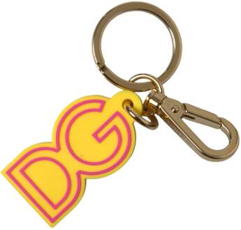 Dolce & Gabbana Gele Rubber Gouden Metaal DG Logo Sleutelhanger Keychain Geel - One Size