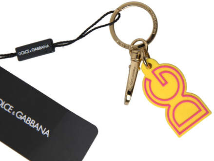 Dolce & Gabbana Gele Rubberen DG Logo Gouden Messing Sleutelhanger Sleutelhanger Geel - One Size