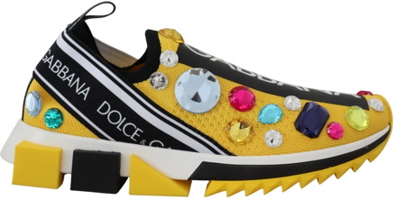 Dolce & Gabbana Gele Sorrento Kristallen Sneakers Schoenen Dolce & Gabbana , Yellow , Dames - 39 EU