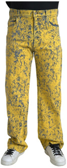Dolce & Gabbana Gele Tie-Dye Straight Denim Jeans Dolce & Gabbana , Yellow , Heren - 2Xl,Xl,L,M