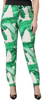 Dolce & Gabbana Geprinte Broek Hoge Taille Slim Fit - maat Donkergroen