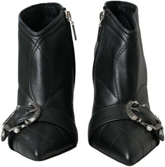 Dolce & Gabbana Gequiltte Leren Enkellaarsjes Stijl Dg Gesp Zwart - EU 36