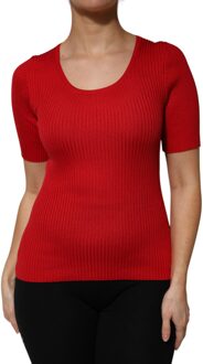 Dolce & Gabbana Geribbelde Gebreide Korte Mouwen T-shirt Rood - EU 42 / UK 14