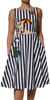 Dolce & Gabbana Gestreepte Aansluitende Flared Jurk - maat Navy