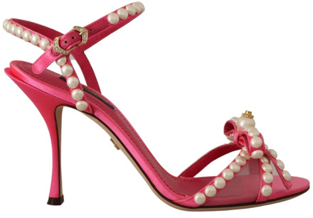 Dolce & Gabbana Glamoureuze Roze Satijnen Parel Kristal Hakken Dolce & Gabbana , Pink , Dames - 35 EU
