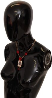 Dolce & Gabbana Gold Brass Flower Card Deck Crystal Pendant dames ketting Goud