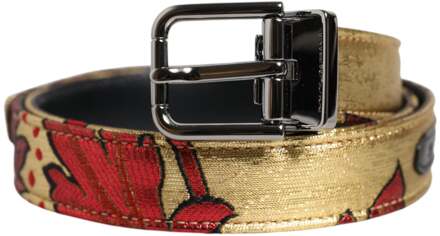 Dolce & Gabbana Gouden Bloemen Jacquard Zilveren Metalen Gesp Rugzak - 105 cm