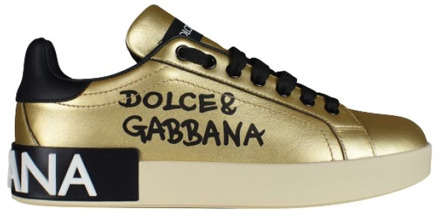 Dolce & Gabbana Gouden Foiled Portofino Sneakers Dolce & Gabbana , Yellow , Dames - 35 1/2 EU