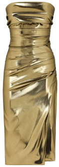 Dolce & Gabbana Gouden Foiled Strapless Jurk Dolce & Gabbana , Yellow , Dames