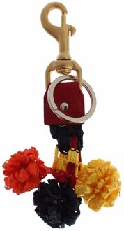 Dolce & Gabbana Gouden Gele Raffia Leren Klem Zoek Chain Sleutelhanger Veelkleurig