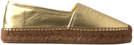 Dolce & Gabbana Gouden Leren Loafers Platte Espadrilles Schoenen Dolce & Gabbana , Yellow , Dames - 35 EU