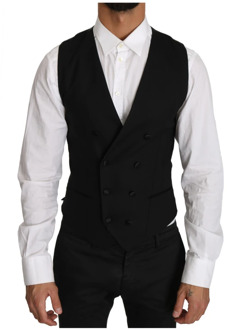 Dolce & Gabbana Gray Wool Double Breasted Waistcoat Vest Dolce & Gabbana , Black , Heren - S