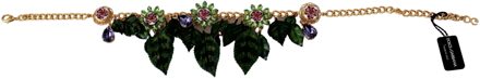 Dolce & Gabbana Green Leaves Gold Brass Crystal Flower Pendant dames ketting Veelkleurig - One Size