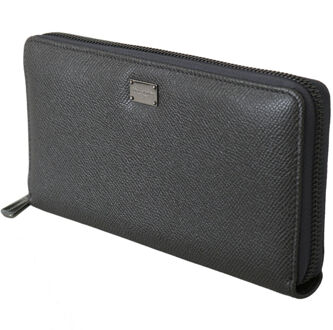 Dolce & Gabbana Grijs leer Zipper Continental Bill Card Coin Heren Wallet Zwart - One Size