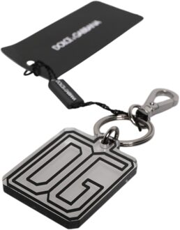 Dolce & Gabbana Grijs Zwart DG Rubber Logo Zilveren Heren Sleutelhanger Sleutelhanger