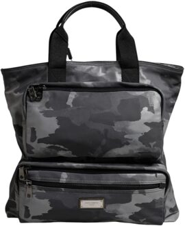 Dolce & Gabbana Grijze Camouflage Katoen Veelzijdige Tas met Meerdere Compartmenten Grijs - One Size