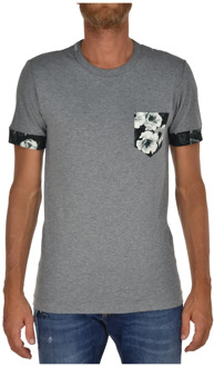 Dolce & Gabbana Grijze Heren T-shirt van Katoen met Bloemenzak Dolce & Gabbana , Gray , Heren - XS