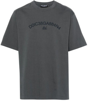 Dolce & Gabbana Grijze Logo Print Katoenen T-shirt Dolce & Gabbana , Gray , Heren - M,S