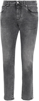 Dolce & Gabbana Grijze Slim Fit Jeans met Logo Plaque Dolce & Gabbana , Gray , Heren - 4XL