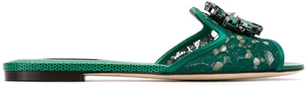 Dolce & Gabbana Groene kristalversierde kanten sandalen Dolce & Gabbana , Green , Dames - 37 Eu,35 Eu,35 1/2 Eu,36 EU