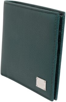 Dolce & Gabbana Groene Leren DG Logo Plaque Bifold Mannelijke Kaarthouder Wallet