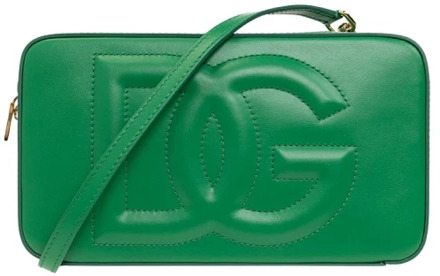 Dolce & Gabbana Groene Leren Logo Schoudertas Dolce & Gabbana , Green , Dames - ONE Size