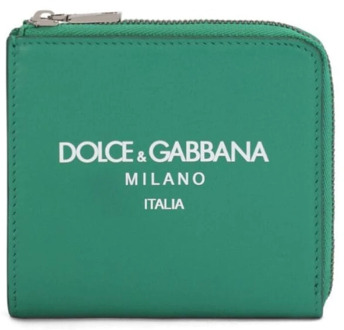 Dolce & Gabbana Groene Logo-Print Leren Portemonnee Dolce & Gabbana , Green , Heren - ONE Size