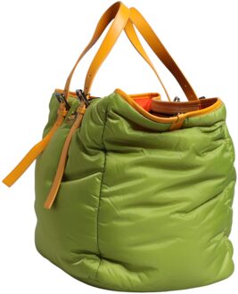 Dolce & Gabbana Groene Nylon Gevoerde Logo Plaque Tote Schoudertas