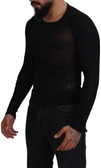 Dolce & Gabbana Henley Kraag Gebreid Sweater Lange Mouwen - maat EU 44 Zwart