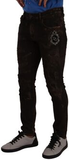 Dolce & Gabbana Heren Bruine DG Kroon Logo Katoenen Skinny Denim Jeans